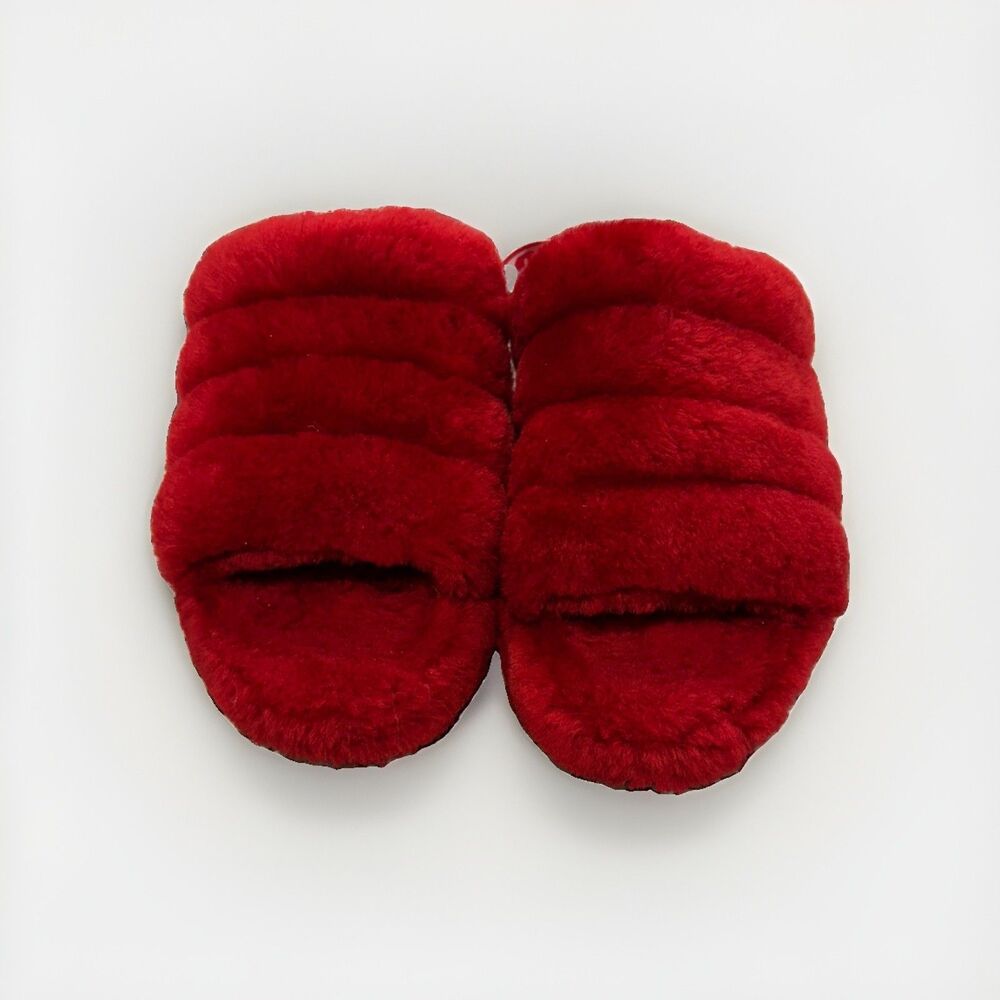 UGG Australia Women’s Fluff Yeah Shearling Slingback Slides Red Ribbon Size 10